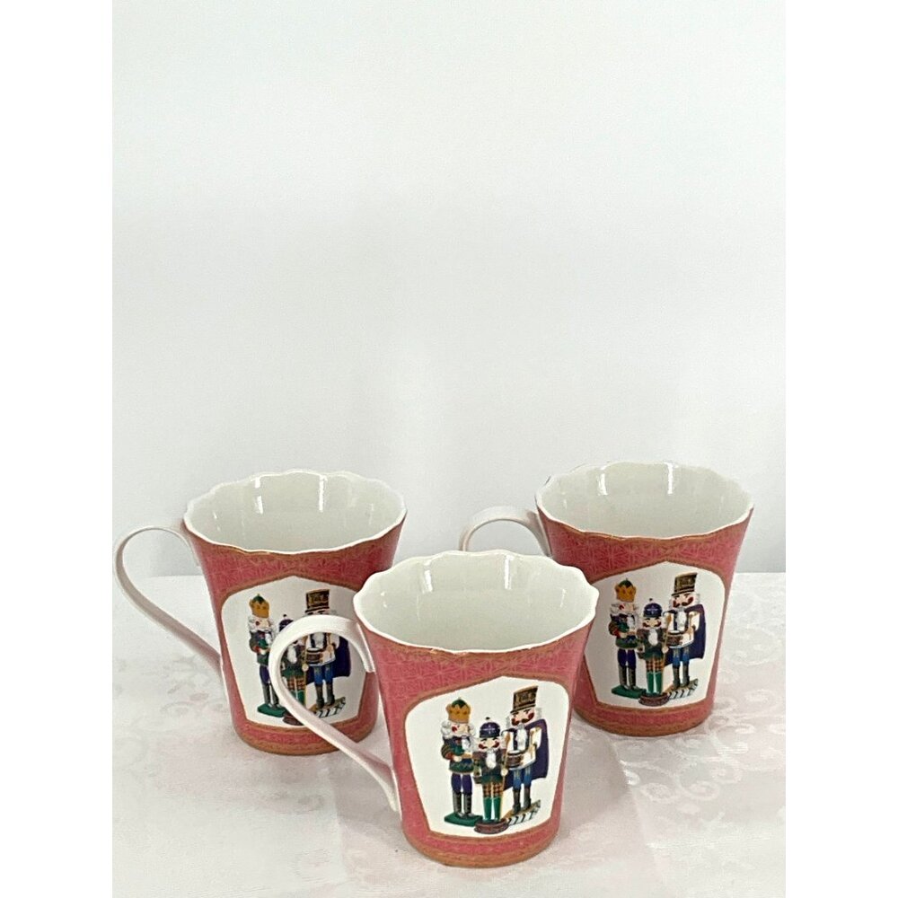 Robert Stanley Nutcracker Design‎ Pink Ceramic Mugs 3.75" Tall set/3
